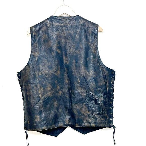 New Unik Premium Buffalo Leather Motorcycle Brown Distressed Vest Mens Sz 2XL - Picture 2 of 4